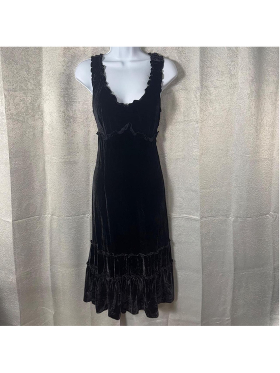 sisley Dresses & Skirts - Sisley Black velvet midi baby doll dress M ruffles tiered flowy 90s Y2k Witchy